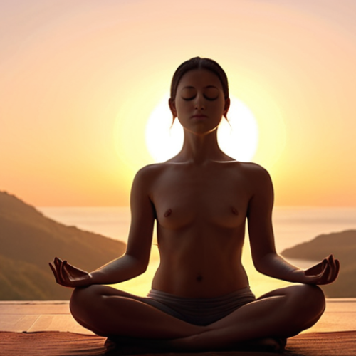 **

Prompt: *A person meditating peacefully at sunrise, focusing on mindfulness and developing a consistent habit. Soft, warm lighting and serene background.*

**
